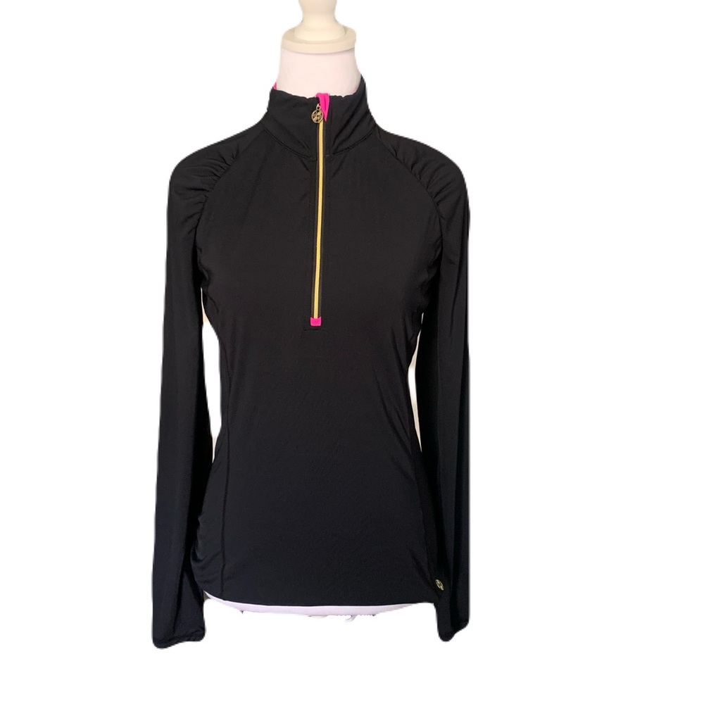 Lilly Pulitzer Womens Small Black Pink Long Sleeve Pullover Quarter Zip Top